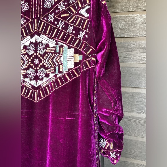 Crazy Train Purple Velvet Beaded Embroidered Western Duster Kimono Jacket S - Picture 10 of 16